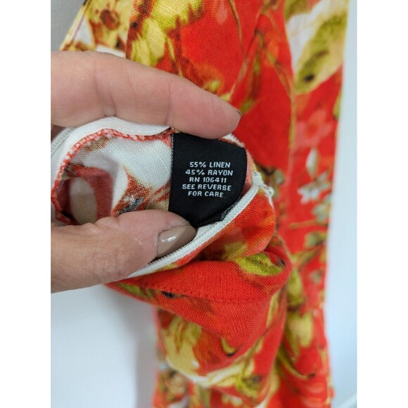 Premise Fluted Floral Colorful Orange  Flowy Linen Blend Skirt Womens 8 - Picture 10 of 11